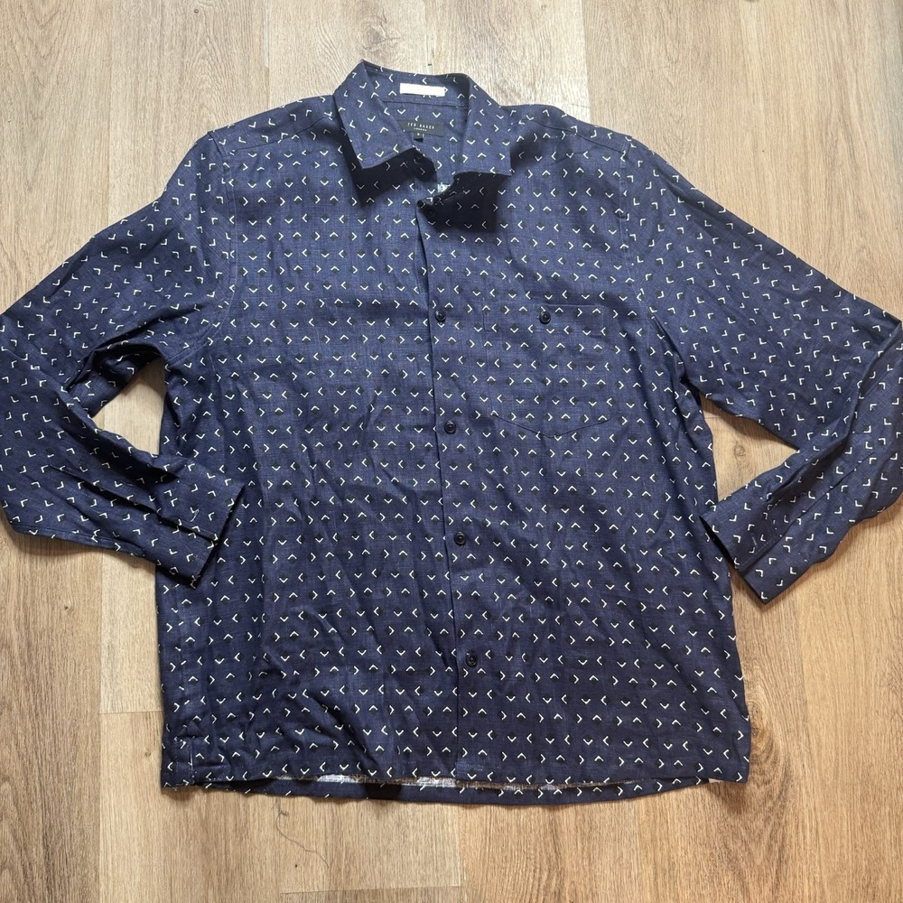 Ted Baker London Men's XL (5) Blue  Geo Print Button Down‎ Shirt